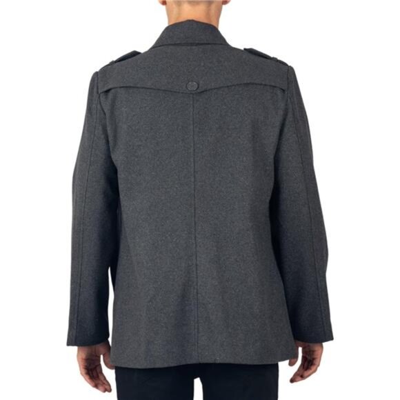 Mens Wool Pea Coat Double Breasted Peacoat Jacket - Picture 6 of 7